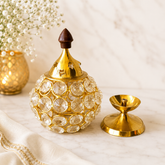 Gold Crystal Flower Glass Diya Holder