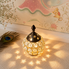 Gold Crystal Flower Glass Diya Holder - SweeDesi