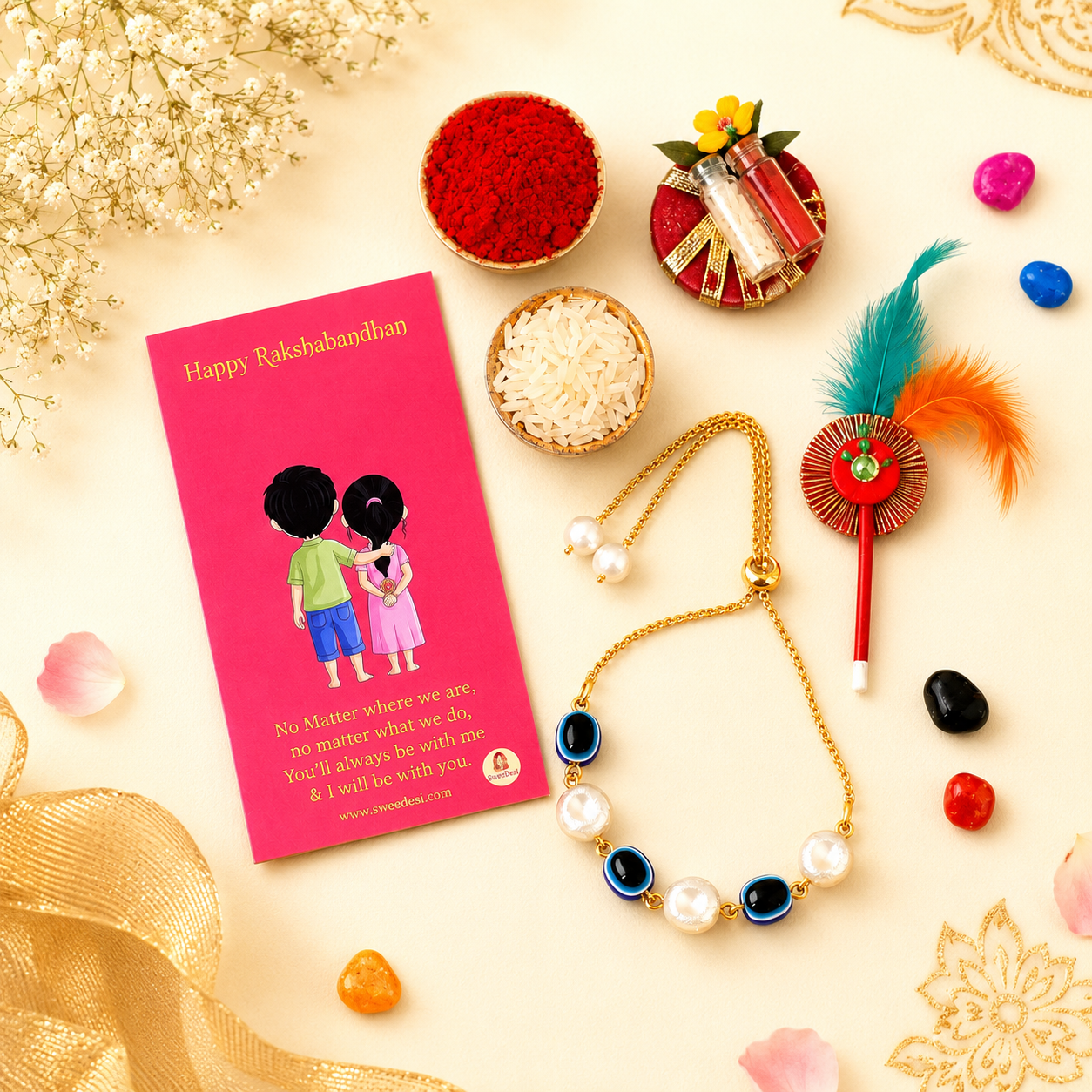 Bandhan Evil Eye Pearl Rakhi - SweeDesi