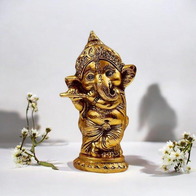 Brass Ganpati with Flute available online at SweeDesi