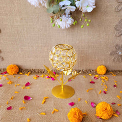 Gold Crystal Flower Glass Tea-Light Holder