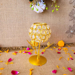 Gold Crystal Flower Glass Tea-Light Holder