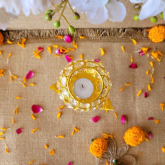 Gold Crystal Flower Glass Tea-Light Holder