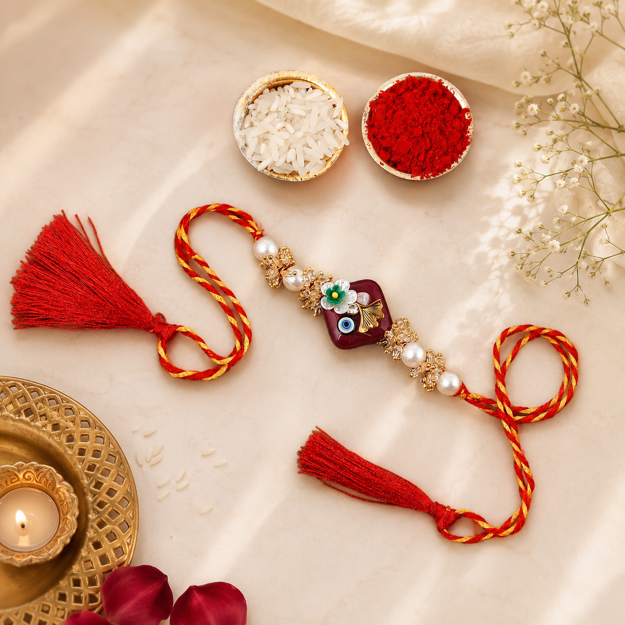 Bandhan Pearl Rakhi  -  For Bhai - SweeDesi