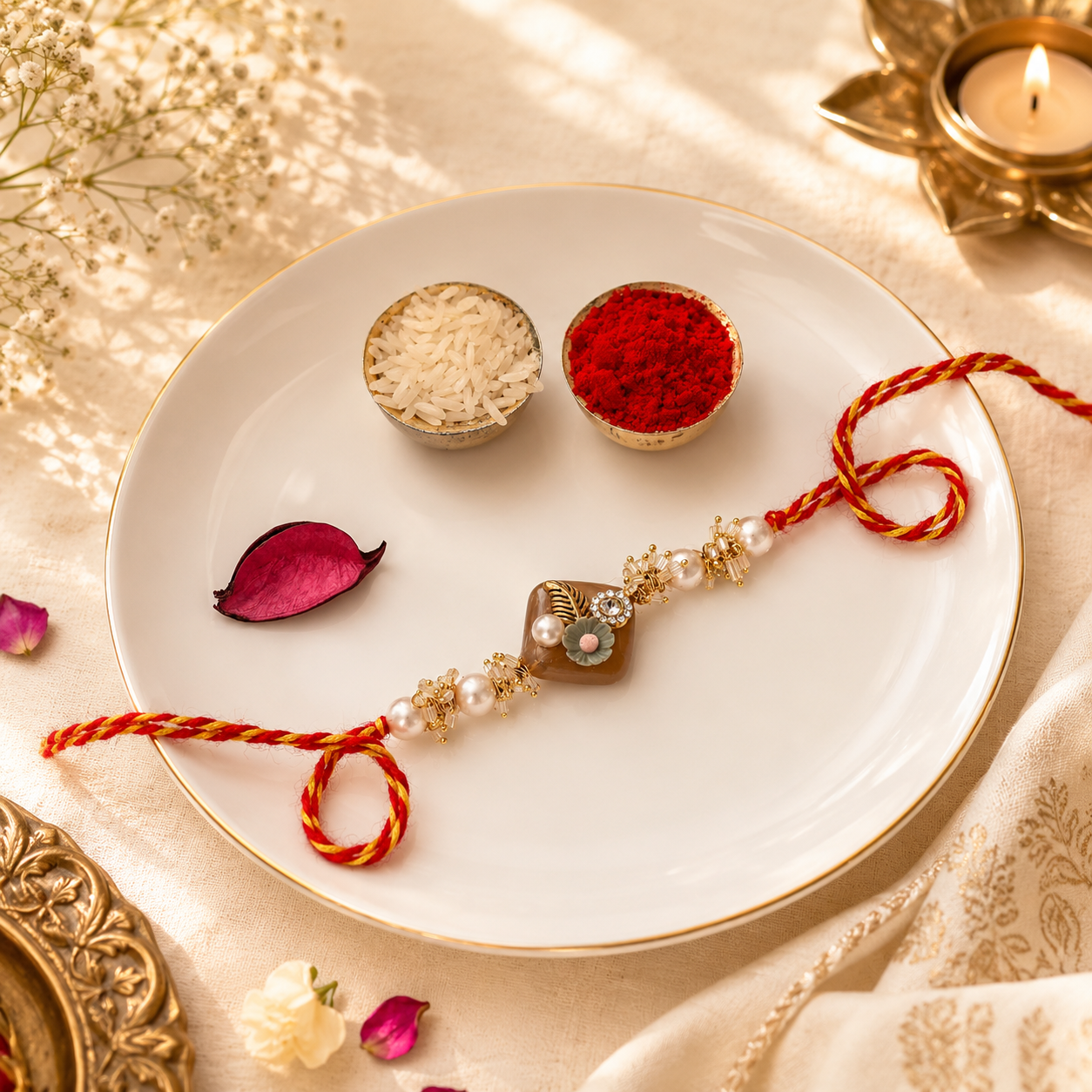 Bandhan Pearl Rakhi  -  For Bhai - SweeDesi