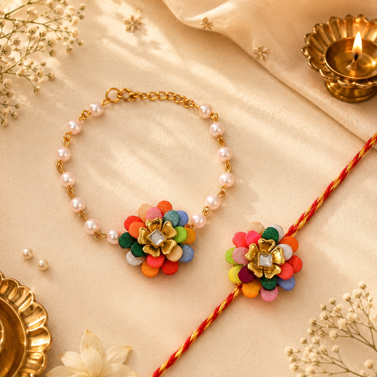 Bandhan Flower Rakhi Set - SweeDesi