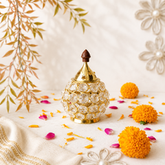 Gold Crystal Flower Glass Diya Holder - SweeDesi