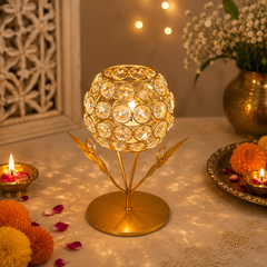 Gold Crystal Flower Glass Tea-Light Holder - SweeDesi
