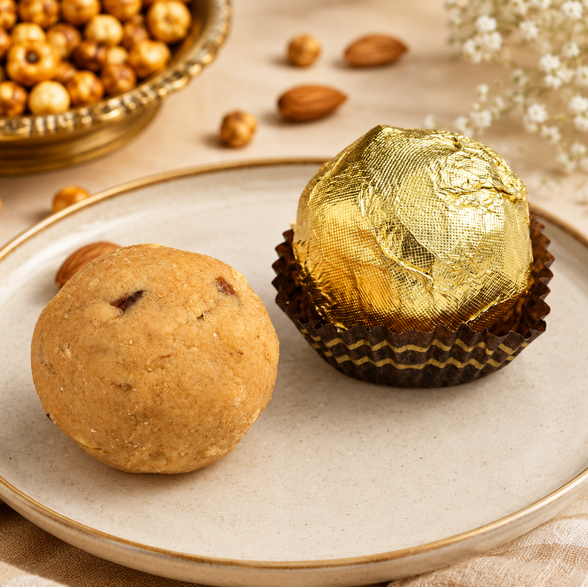 Roasted Chana Badam Laddu- 400gm - SweeDesi