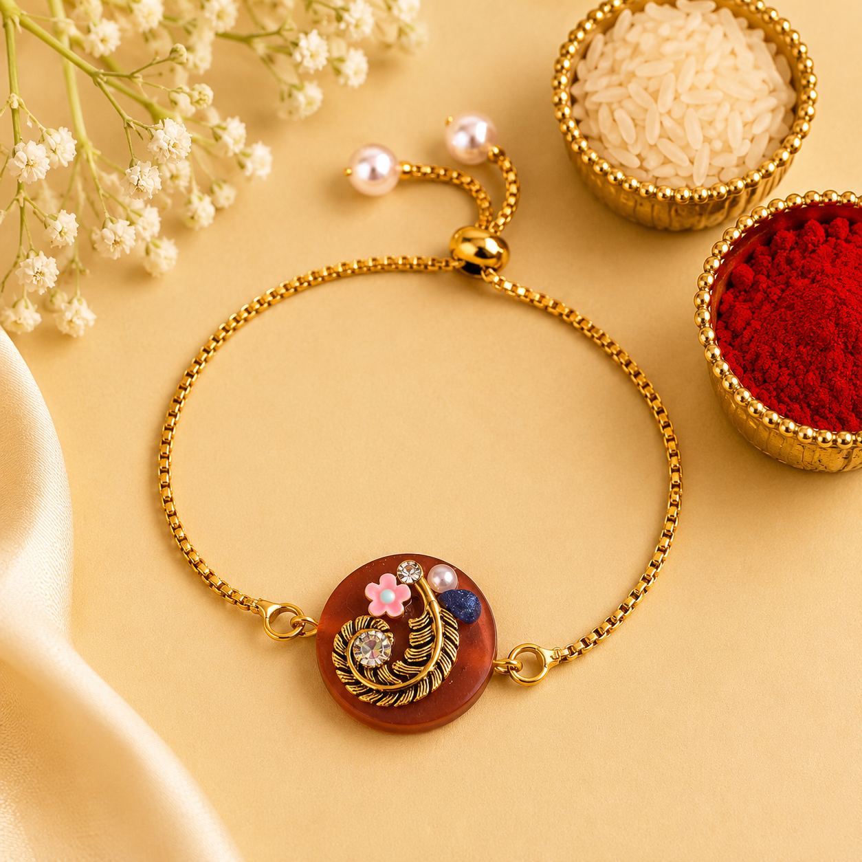 Bandhan Round Stone Rakhi - SweeDesi