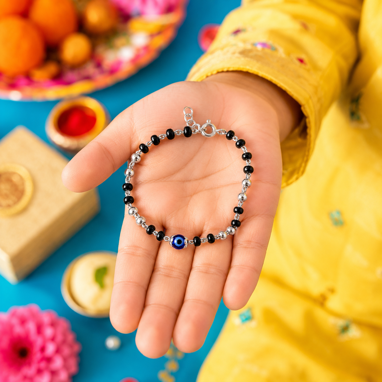 Bandhan Kids Silver "Evil Eye" Bracelet - SweeDesi