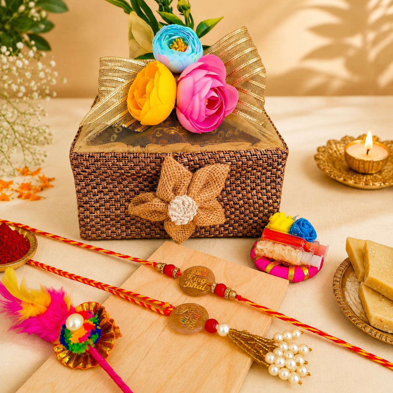 Bhai -Bhabhi Rakhi Basket - SweeDesi