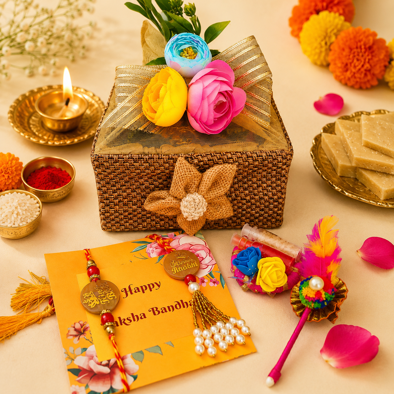 Bhai -Bhabhi Rakhi Basket - SweeDesi