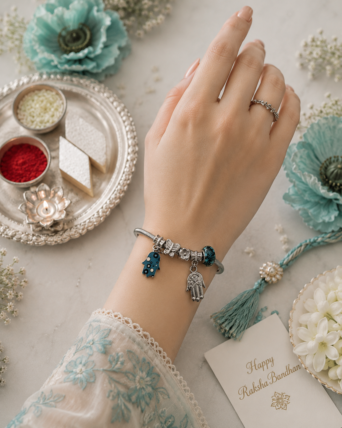 Hamsa Blessing Rakhi - SweeDesi
