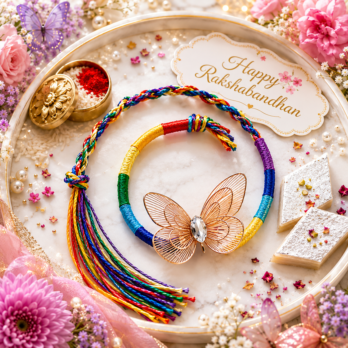 Rainbow Butterfly Rakhi - SweeDesi