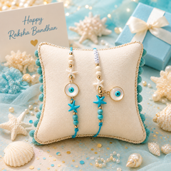 Turquoise Bhai-Bhabhi Rakhi Pair