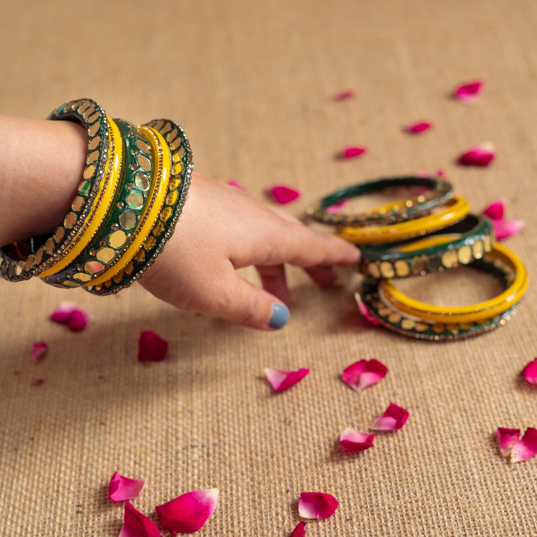 Advika Yellow-Green Bangle Set - SweeDesi