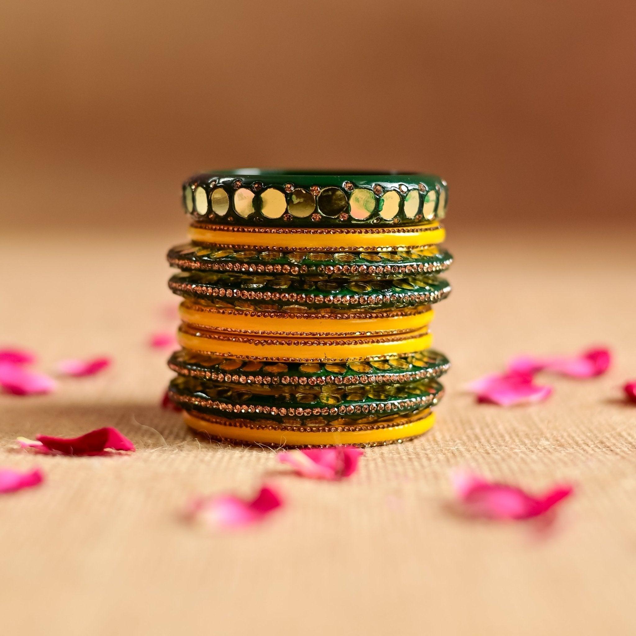 Advika Yellow-Green Bangle Set - SweeDesi