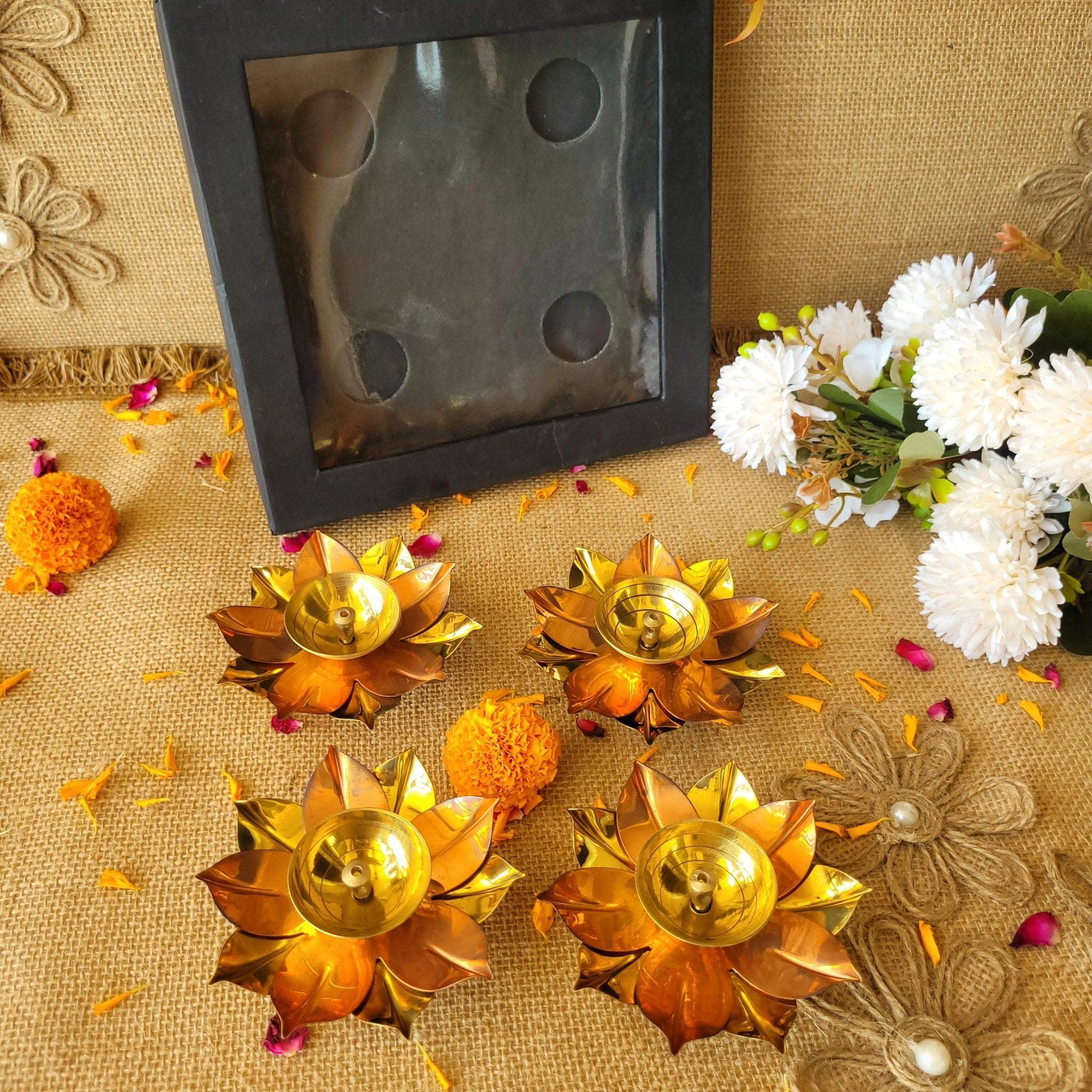 Brass Lotus Leaf Diya - SweeDesi
