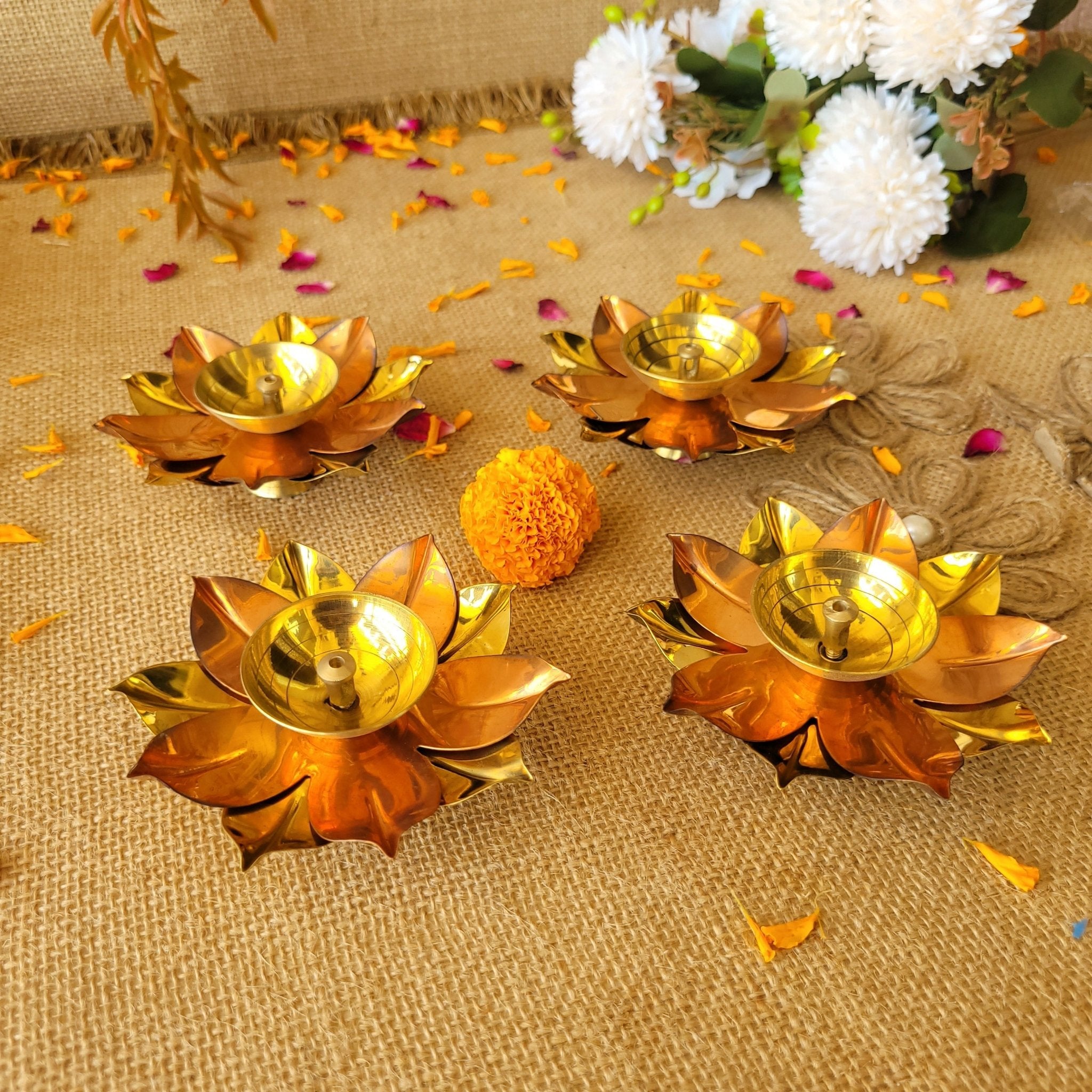 Brass Lotus Leaf Diya - SweeDesi